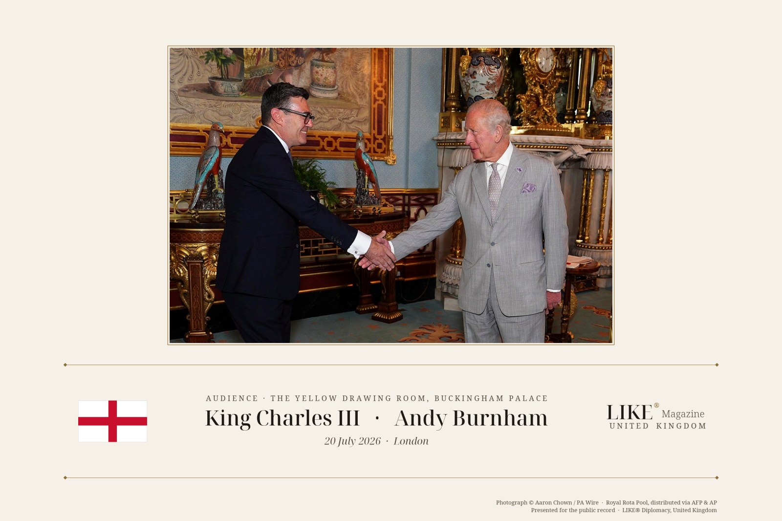 King Charles III and Andy Burnham at Buckingham Palace