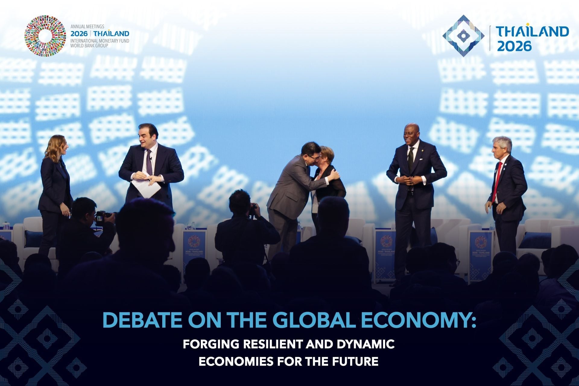 The flagship Debate on the Global Economy panel on stage at the Annual Meetings in Bangkok.