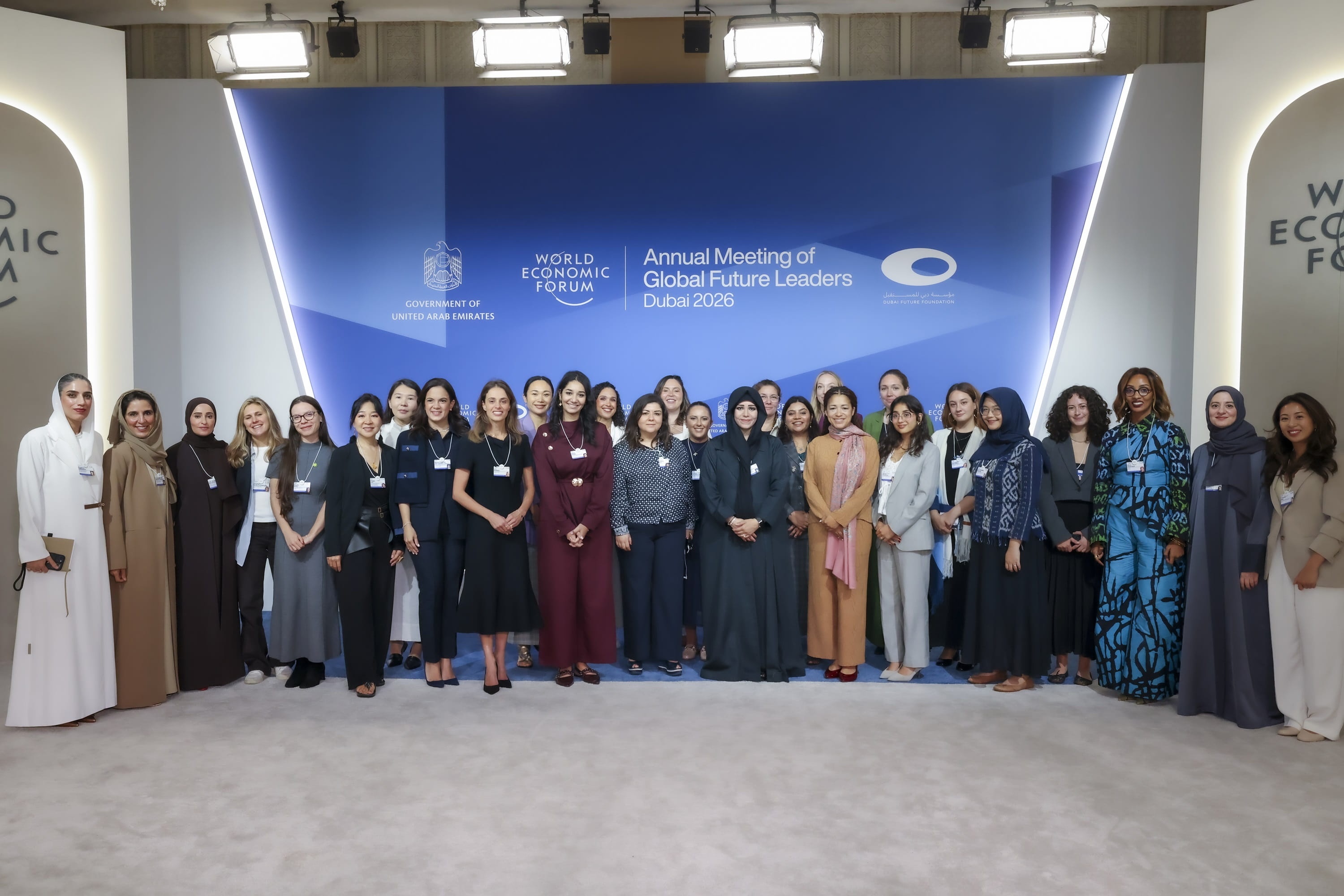 Sheikha Latifa bint Mohammed bin Rashid Al Maktoum with women leaders at the Women Leading the Future majlis in Dubai.