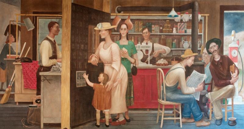 Doris Lee's mural 'General Store and Post Office' showing a rural country store that served as the post office.