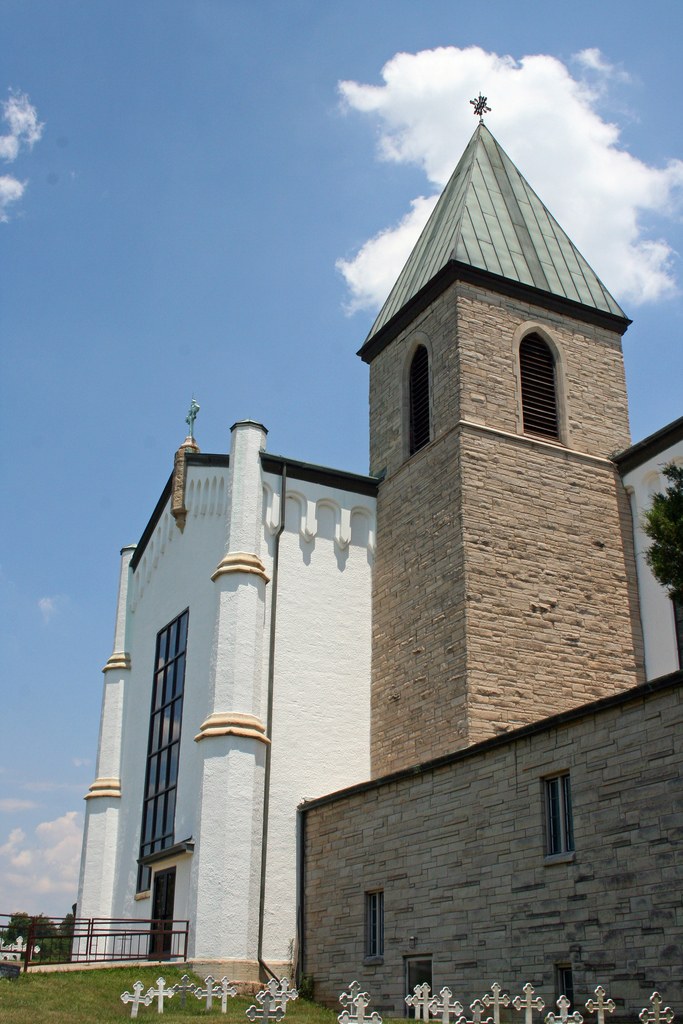 Abbey church with monastic graves in foreground