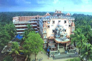 Ashram buildings and temple complex viewed from above