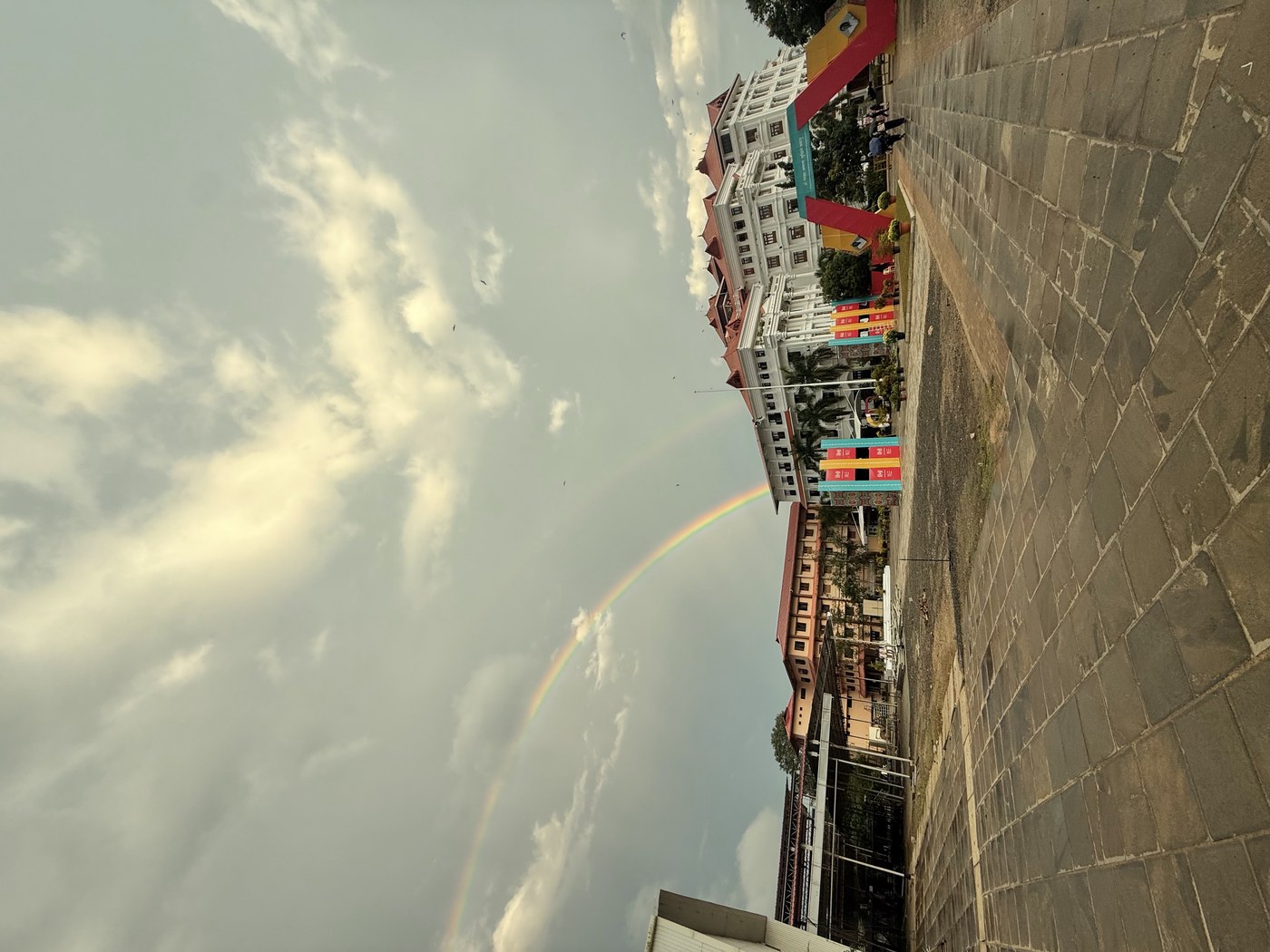 Rainbow over the Amritapuri campus buildings