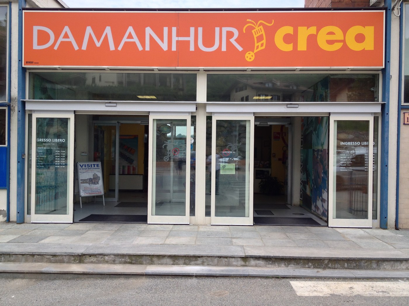 Street-front exterior of the Damanhur Crea center (museum and visitor center)