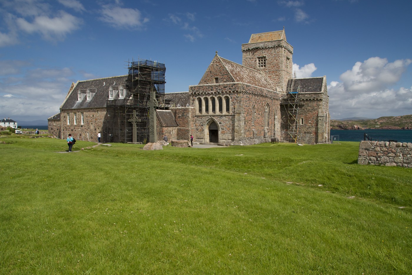 Abbey buildings from the southwest across the lawn to the sea