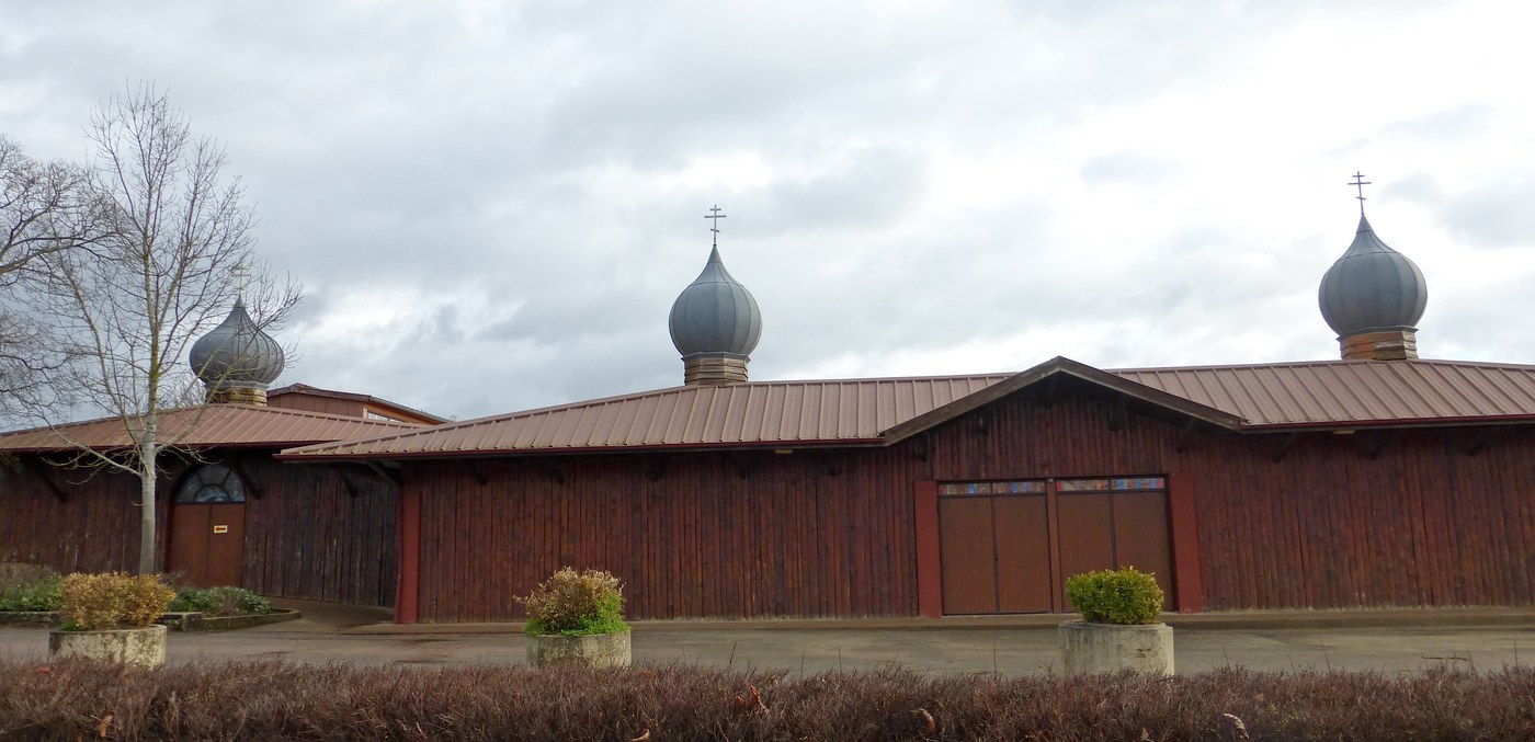 Side view of the Church of Reconciliation showing the three onion domes
