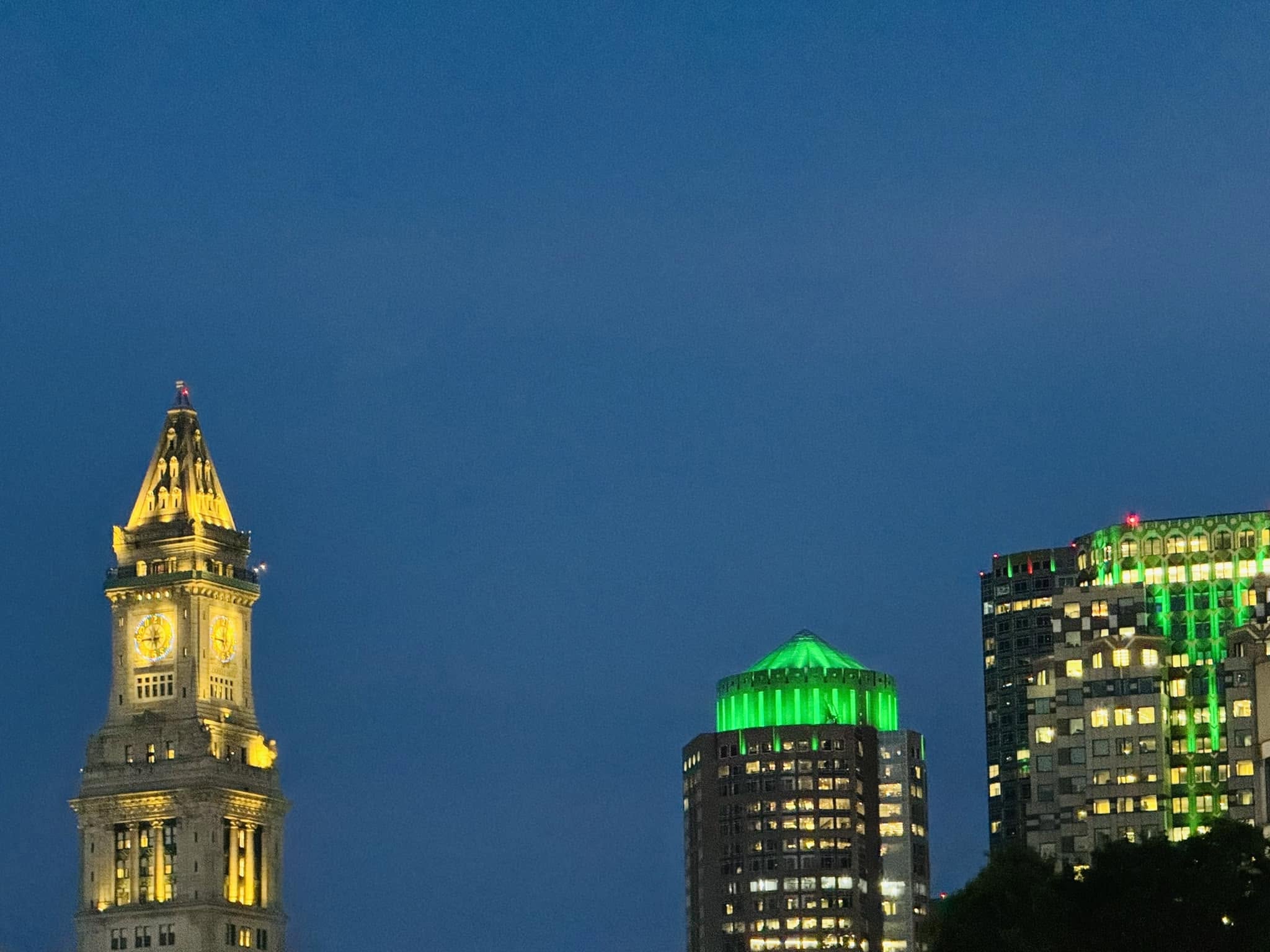 TD Garden and the Boston skyline lit green, NBA Finals Game 5, June 17, 2024