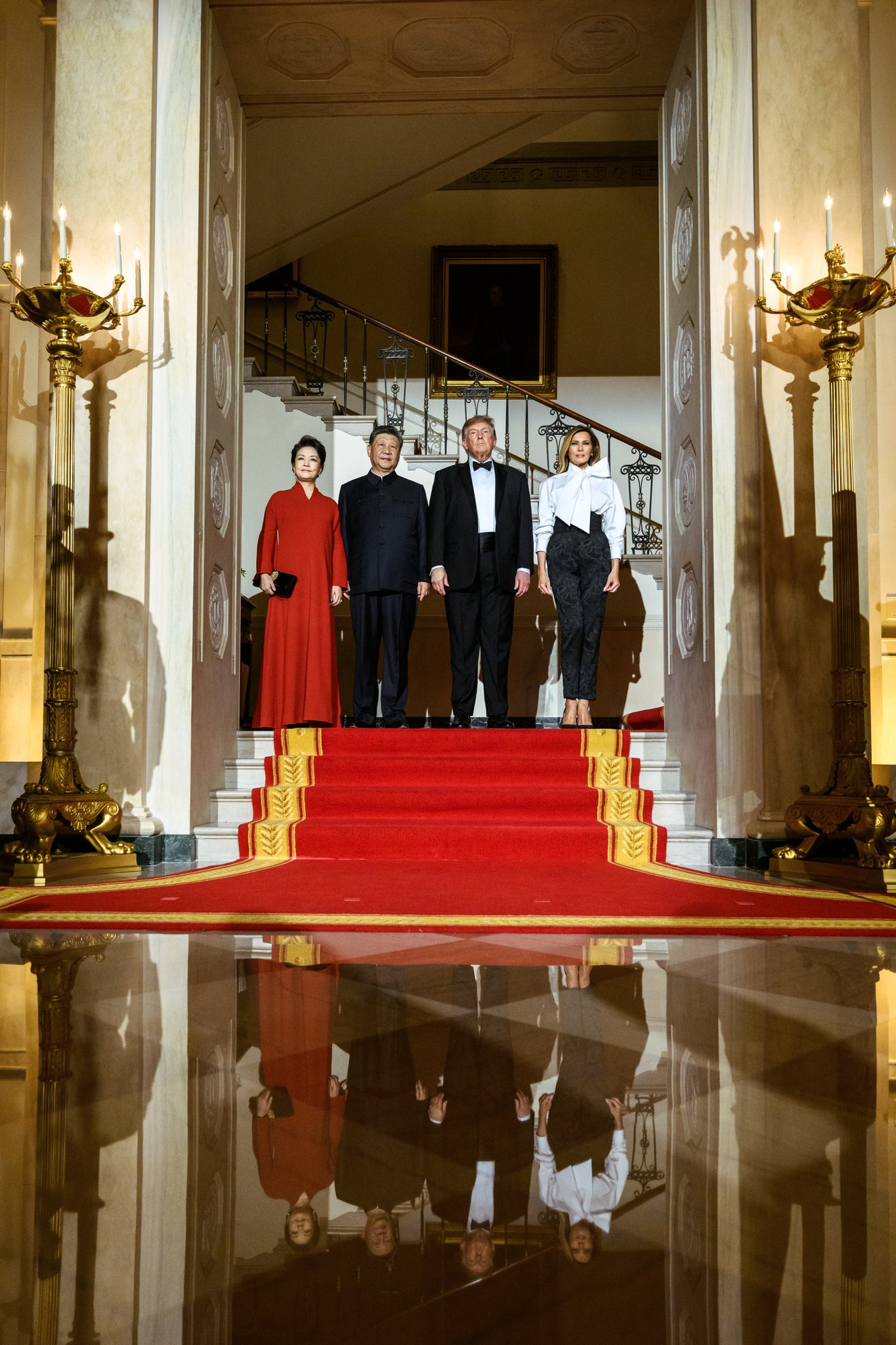 President Xi Jinping, Madame Peng Liyuan, President Donald J. Trump and First Lady Melania Trump at the White House Grand Staircase, September 24, 2026. Official White House Photo by Molly Riley