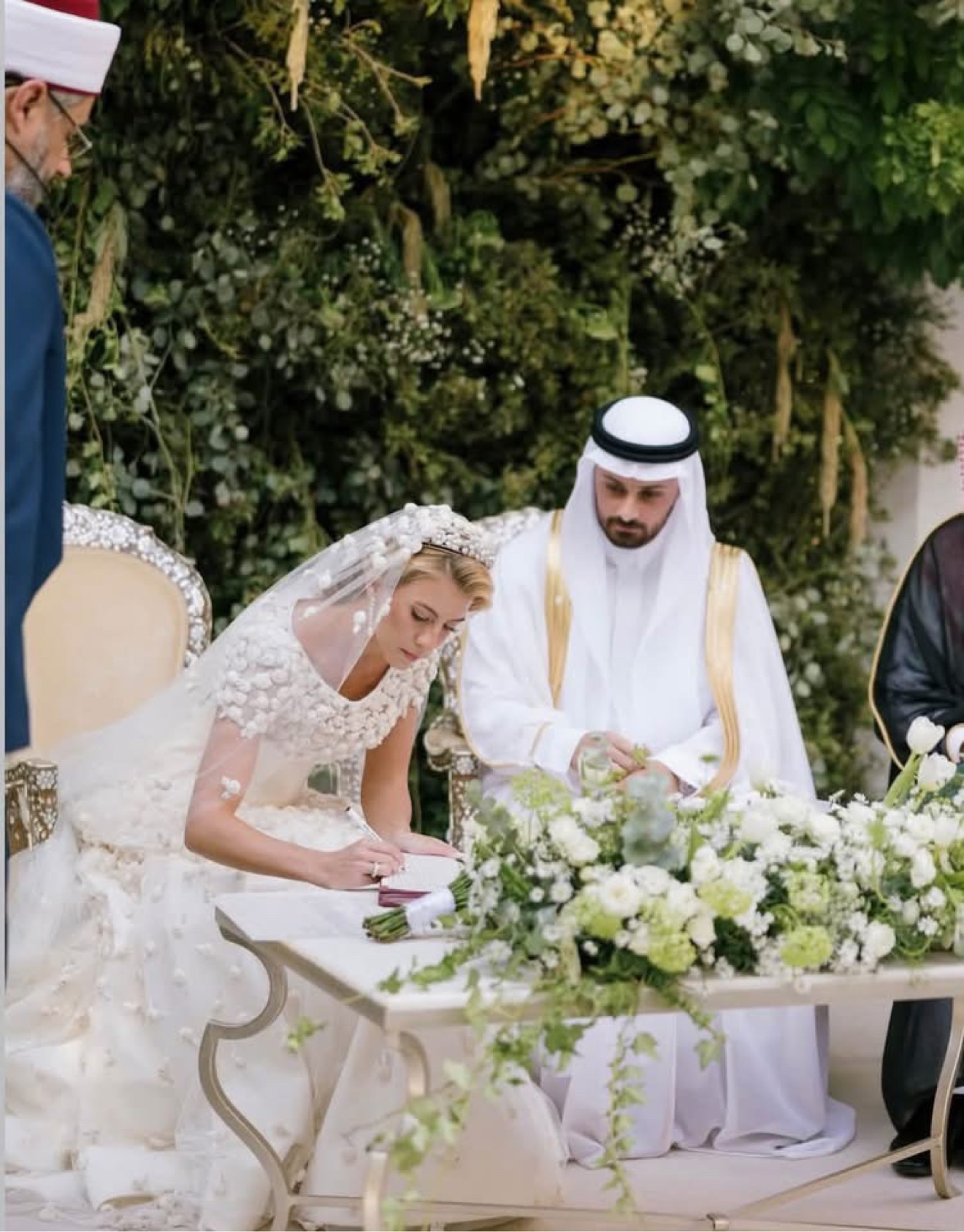 Princess Sara bint Faisal signing her marriage contract at Zahran Palace