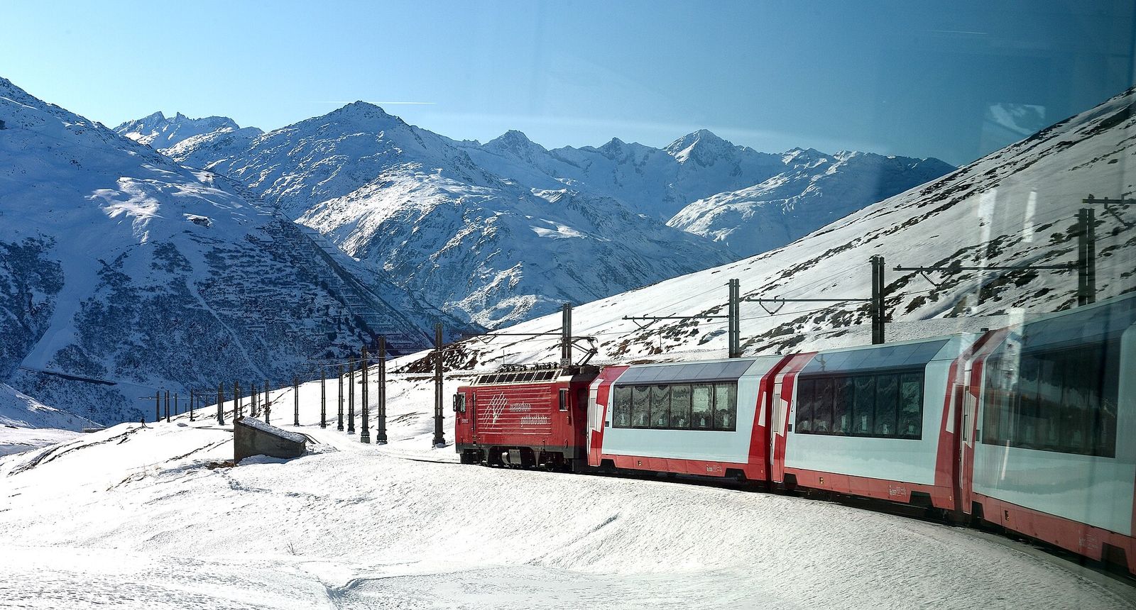 Glacier Express in the Swiss Alps en route to Zermatt